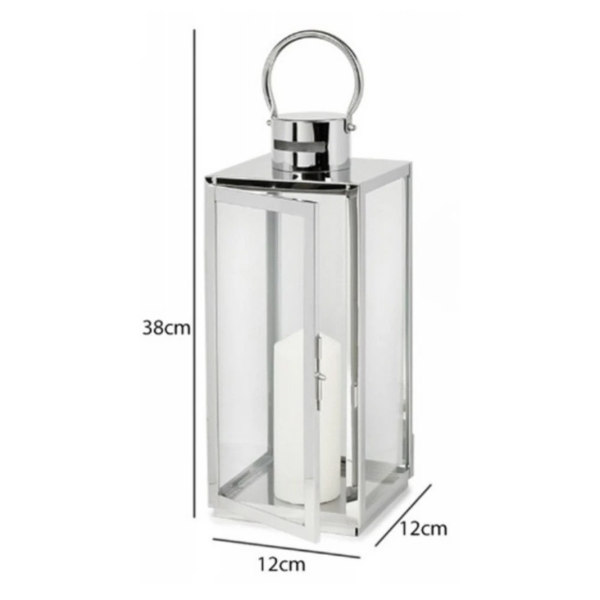 Linterna decorativa de 38 cm en cromo brillante