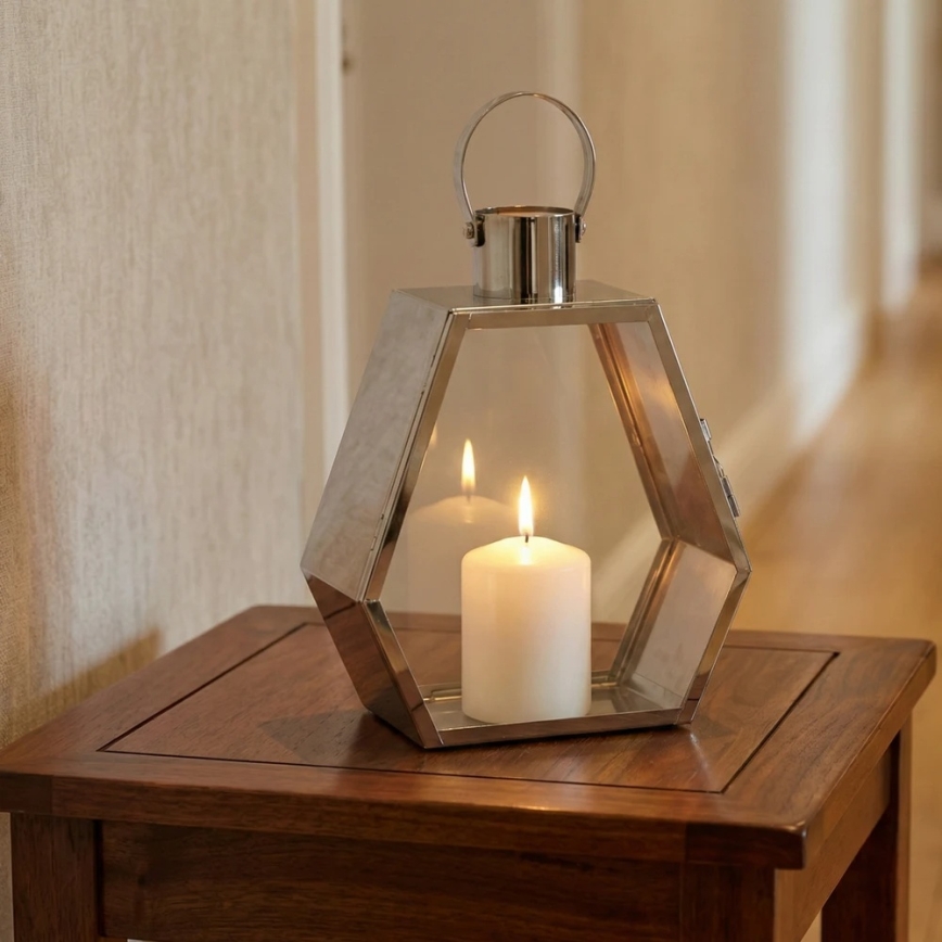 Linterna decorativa PALACE de 34 cm, cromo brillante