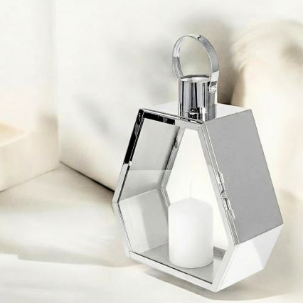 Linterna decorativa PALACE de 34 cm, cromo brillante