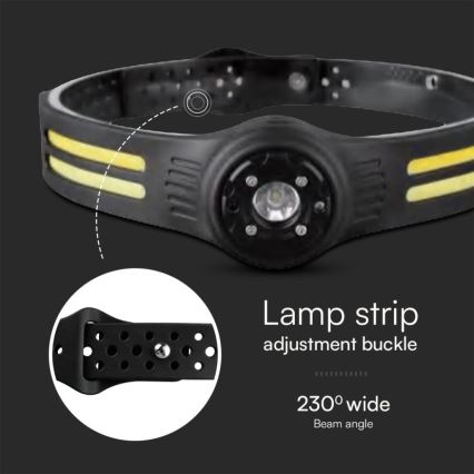 Linterna frontal LED recargable con luz roja USB LED/3W/5V IP43 470 lúmenes 5 h 650 mAh