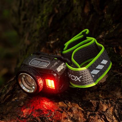 Linterna frontal LED recargable y regulable con sensor y luz roja LED/6W/5V/3xAAA IP66 500 lm 1200 mAh