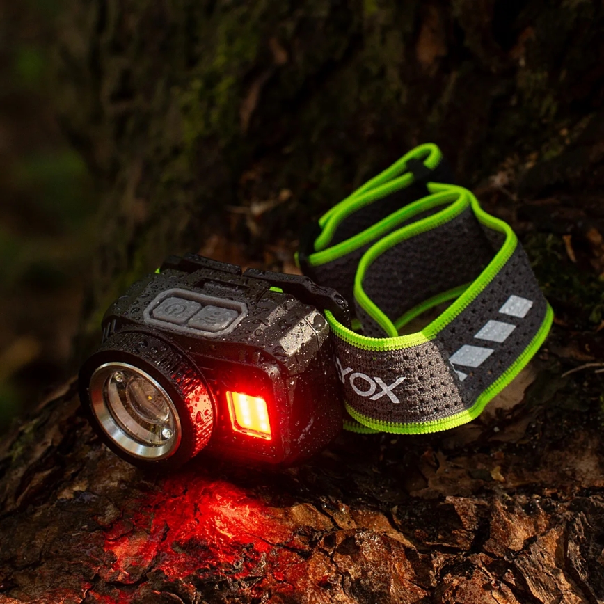Linterna frontal LED recargable y regulable con sensor y luz roja LED/6W/5V/3xAAA IP66 500 lm 1200 mAh