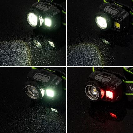 Linterna frontal LED recargable y regulable con sensor y luz roja LED/6W/5V/3xAAA IP66 500 lm 1200 mAh