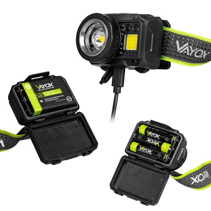 Linterna frontal LED recargable y regulable con sensor y luz roja LED/6W/5V/3xAAA IP66 500 lm 1200 mAh