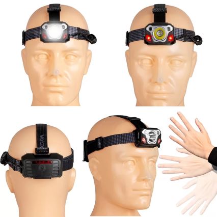Linterna frontal recargable LED regulable con sensor, función de power bank y luz roja LED/10W/5V IP44 1200 lm 4000 mAh