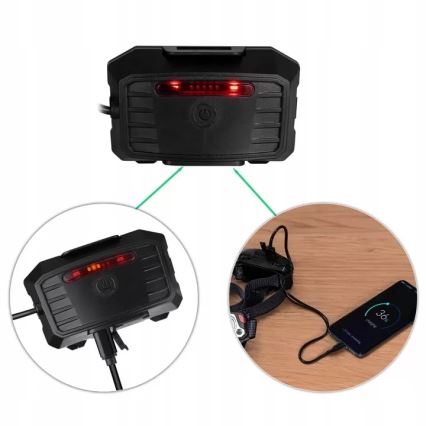 Linterna frontal recargable LED regulable con sensor, función de power bank y luz roja LED/10W/5V IP44 1200 lm 4000 mAh