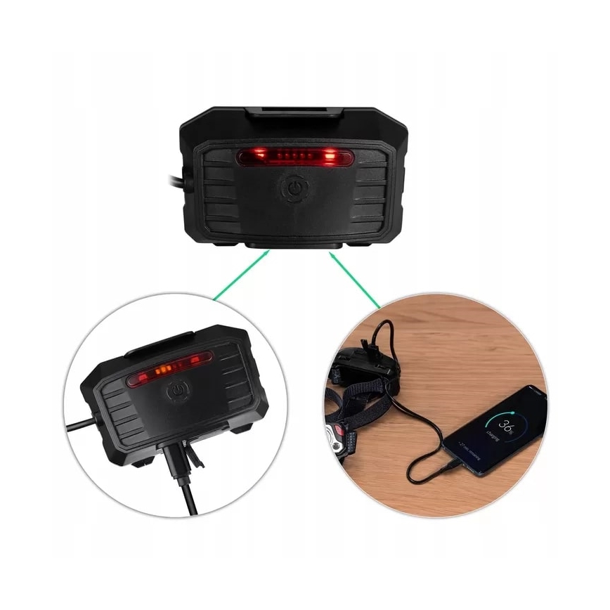 Linterna frontal recargable LED regulable con sensor, función de power bank y luz roja LED/10W/5V IP44 1200 lm 4000 mAh