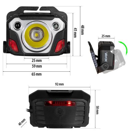Linterna frontal recargable LED regulable con sensor, función de power bank y luz roja LED/10W/5V IP44 1200 lm 4000 mAh