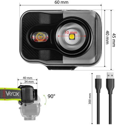 Linterna frontal LED recargable y regulable LED/10W/5V/3xAAA IP66 800 lm 1000 mAh