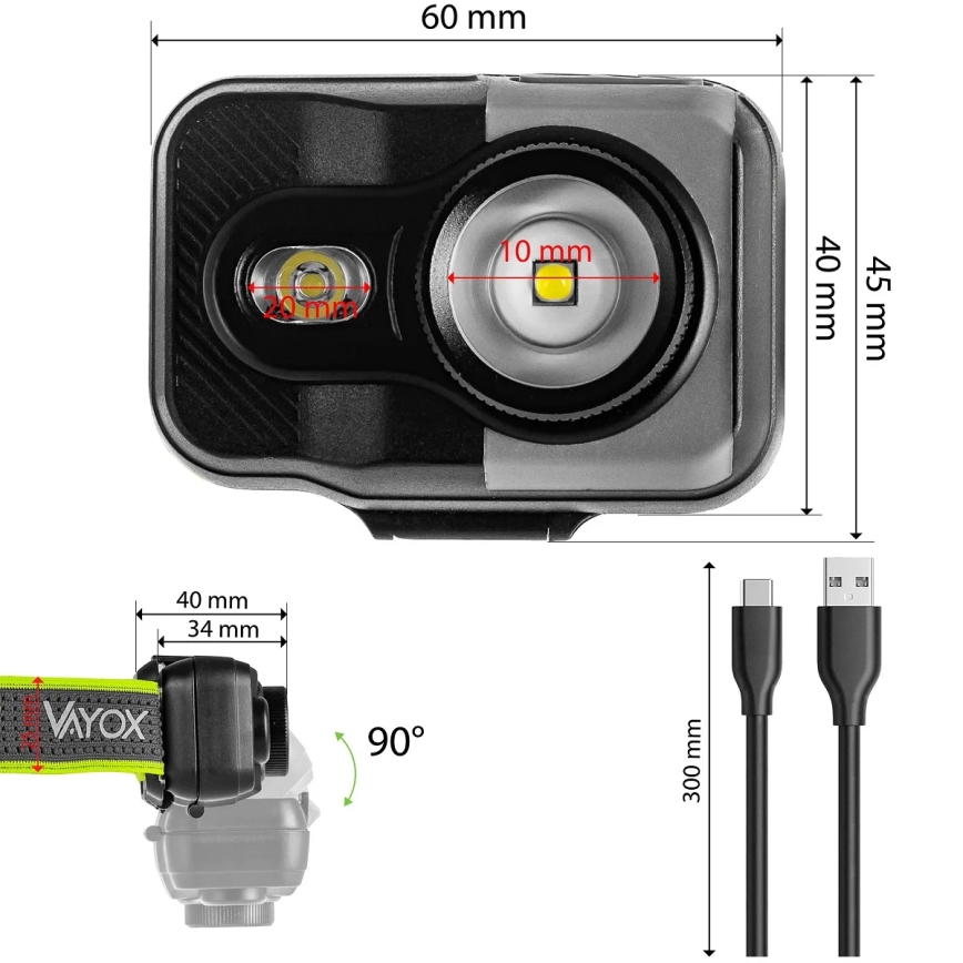 Linterna frontal LED recargable y regulable LED/10W/5V/3xAAA IP66 800 lm 1000 mAh