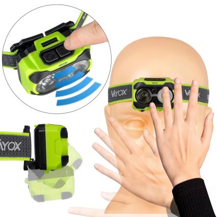 Linterna frontal recargable LED regulable con sensor y luz roja LED/10W/5V/3xAAA IP44 600 lm 1200 mAh