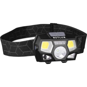 Linterna frontal recargable con sensor LED/3W/900 mAh IP44 negra