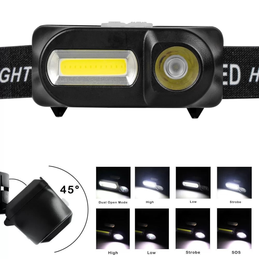 Linterna frontal recargable LED regulable 2xLED/5V IP44 210 lm 2000 mAh