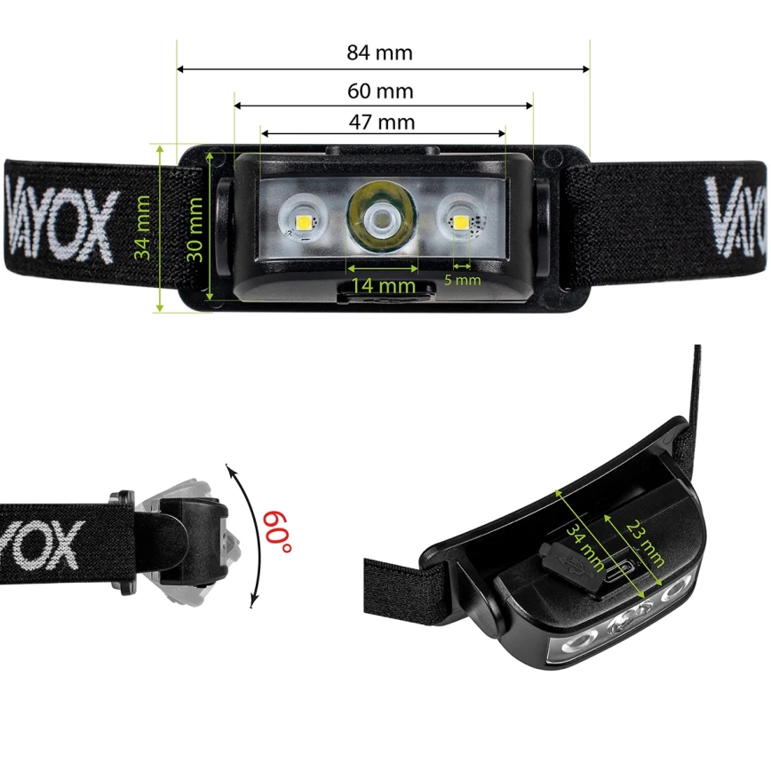 Linterna frontal recargable LED regulable 3xLED/5V IPX4 100 lm 1200 mAh