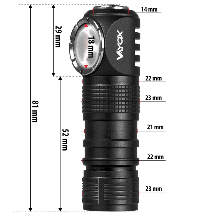 Linterna frontal recargable LED regulable 3 en 1 con luz roja LED/10W/5V IP66 500 lm 800 mAh