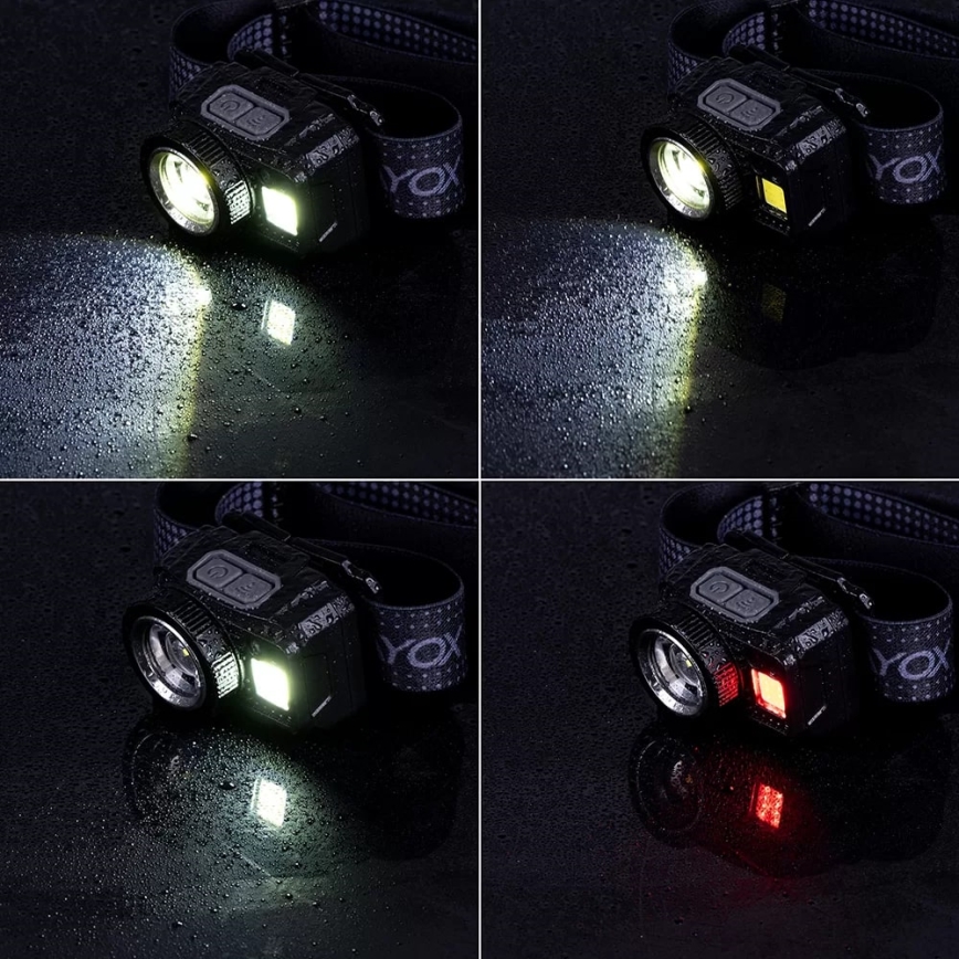 Linterna frontal LED recargable y regulable con sensor y luz roja LED/6W/5V/3xAAA IP44 500 brillante 1200 mAh
