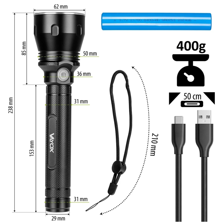Linterna LED recargable y regulable LED/20W/5V IPX5 1570 brillante 8400 mAh