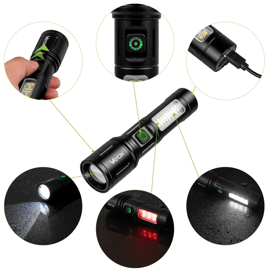 Linterna recargable LED regulable con luz roja LED/5W/5V IPX4 260 lm 2000 mAh