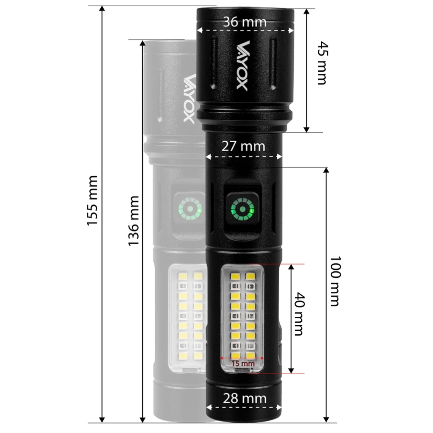 Linterna recargable LED regulable con luz roja LED/5W/5V IPX4 260 lm 2000 mAh