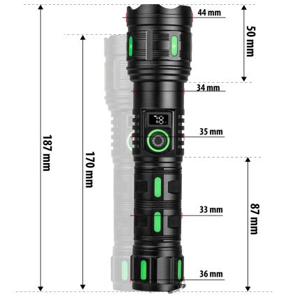 Linterna recargable LED regulable con función de powerbank — 20W/5V IP44 1200 lm 5000 mAh