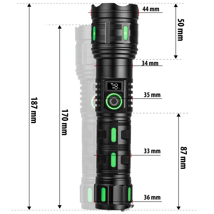 Linterna recargable LED regulable con función de powerbank — 20W/5V IP44 1200 lm 5000 mAh