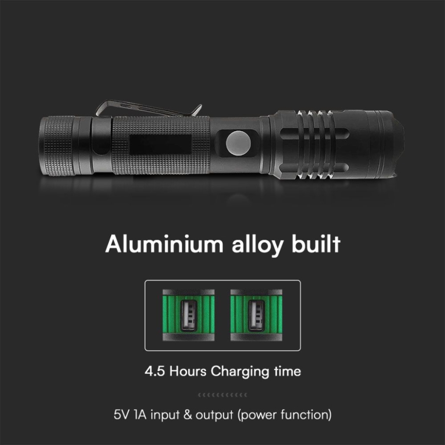 Linterna recargable LED USB LED/10W/5V IP54 2000 mAh 1000 lm