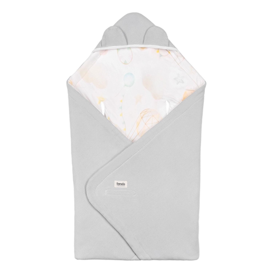 Lionelo - Arrullo para silla de coche TRAVEL SWADDLE 90x90 cm Gris con globos