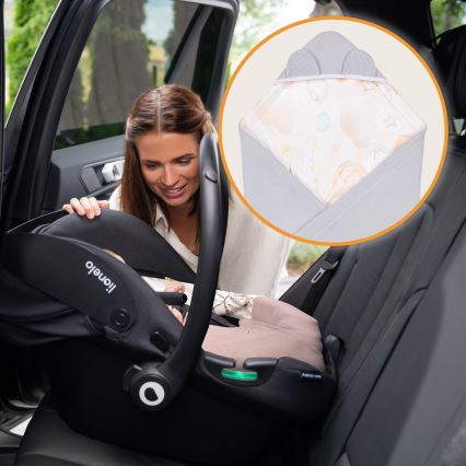 Lionelo - Arrullo para silla de coche TRAVEL SWADDLE 90x90 cm Gris con globos