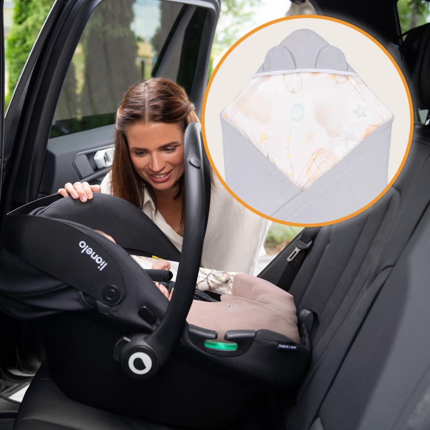 Lionelo - Arrullo para silla de coche TRAVEL SWADDLE 90x90 cm Gris con globos