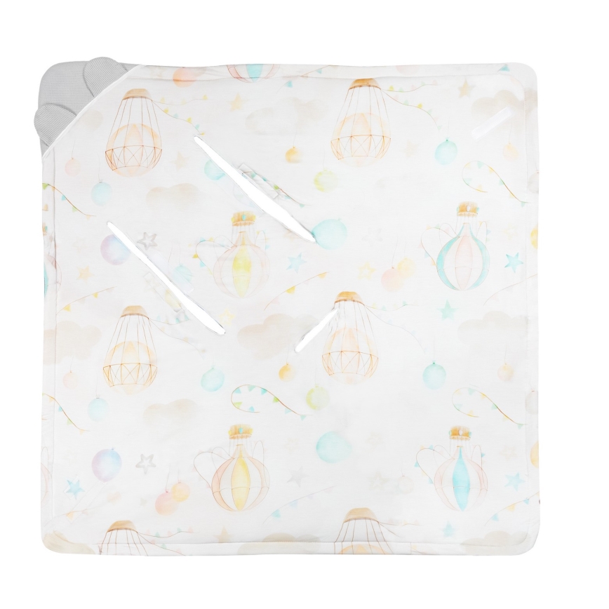 Lionelo - Arrullo para silla de coche TRAVEL SWADDLE 90x90 cm Gris con globos