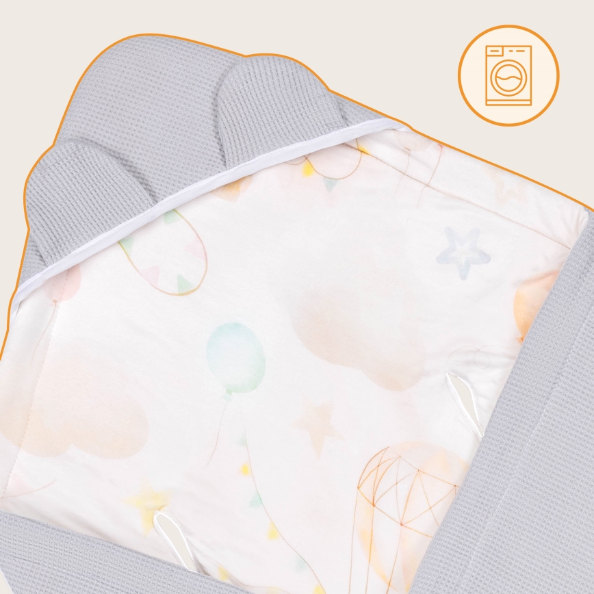 Lionelo - Arrullo para silla de coche TRAVEL SWADDLE 90x90 cm Gris con globos