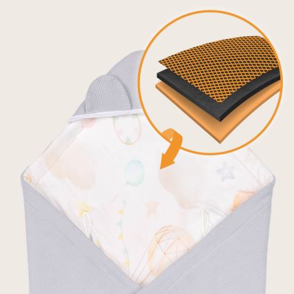Lionelo - Arrullo para silla de coche TRAVEL SWADDLE 90x90 cm Gris con globos