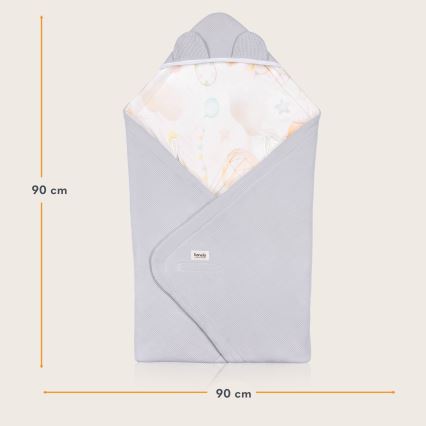 Lionelo - Arrullo para silla de coche TRAVEL SWADDLE 90x90 cm Gris con globos