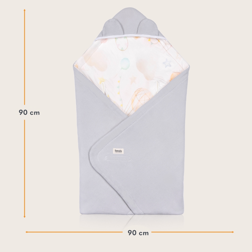 Lionelo - Arrullo para silla de coche TRAVEL SWADDLE 90x90 cm Gris con globos