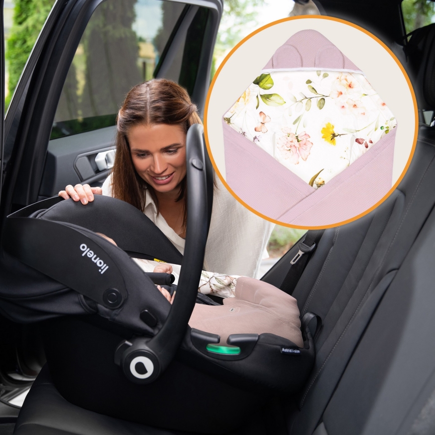 Lionelo - Arrullo para silla de coche TRAVEL SWADDLE 90x90 cm Rosa con flores