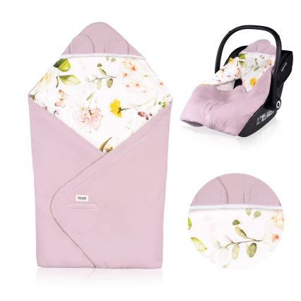 Lionelo - Arrullo para silla de coche TRAVEL SWADDLE 90x90 cm Rosa con flores