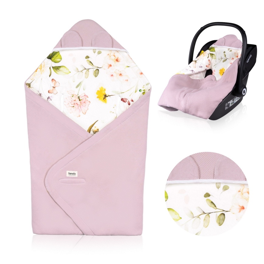Lionelo - Arrullo para silla de coche TRAVEL SWADDLE 90x90 cm Rosa con flores