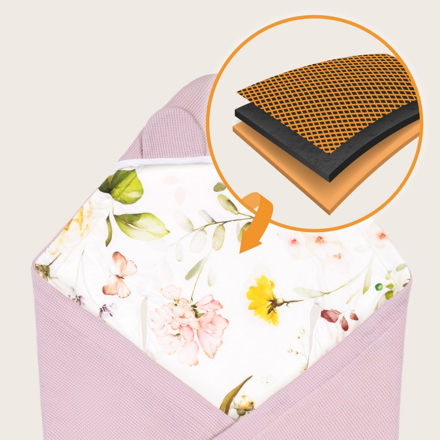 Lionelo - Arrullo para silla de coche TRAVEL SWADDLE 90x90 cm Rosa con flores