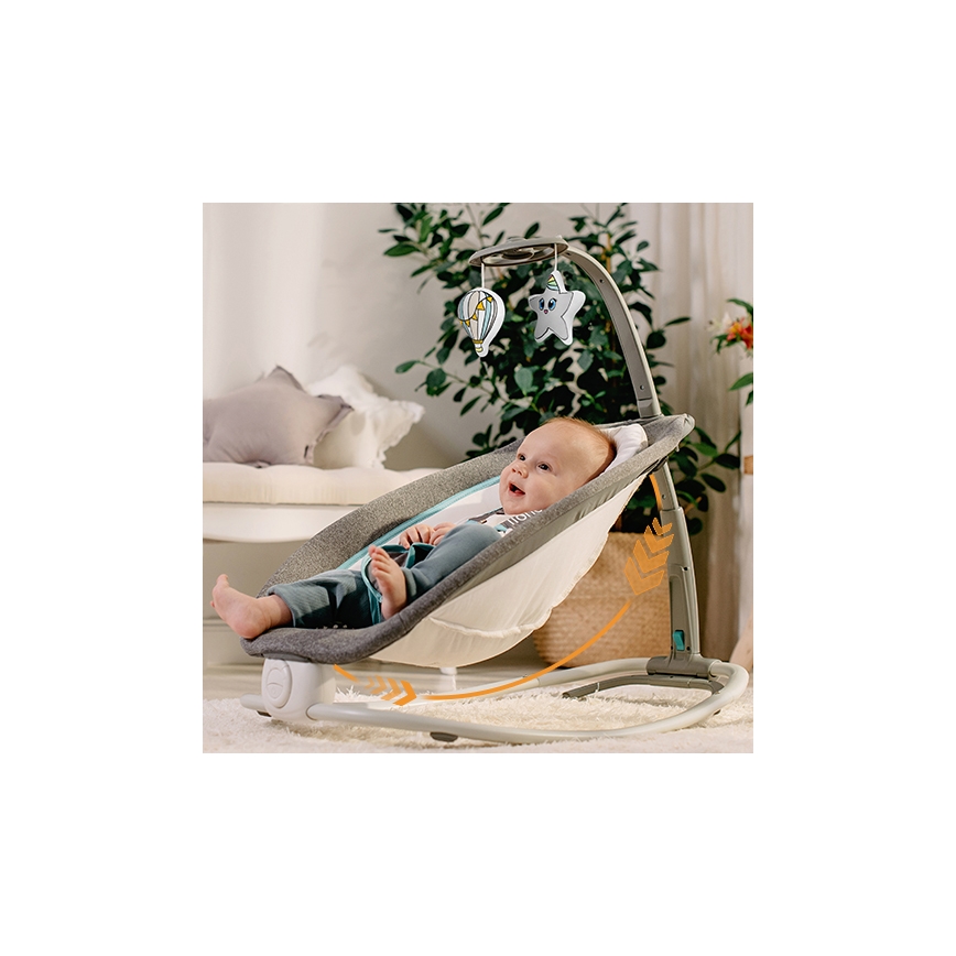 Lionelo - Balancín vibrador para bebés Con una melodía PASCAL 2xAA gris/turquesa