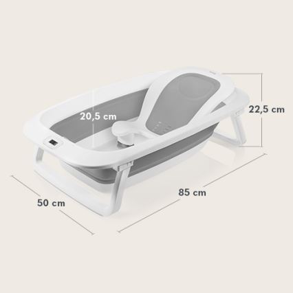 Lionelo - Bañera plegable para bebé con termómetro BABY BUBBLE 2x LR44 Gris paloma