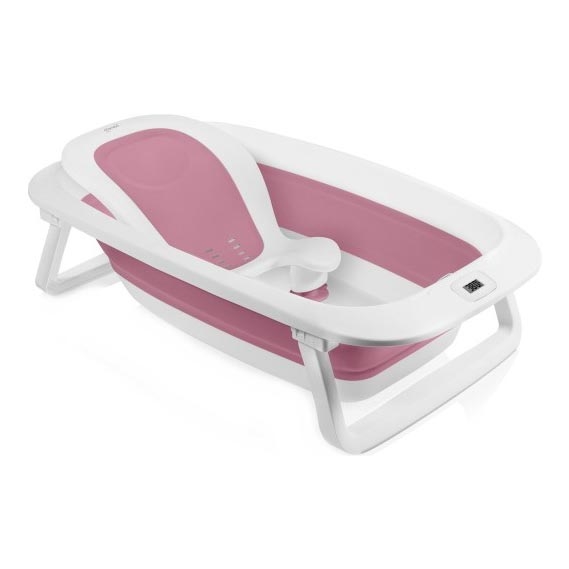 Lionelo - Bañera plegable para bebé con termómetro BABY BUBBLE 2x LR44 Rosa Magnolia