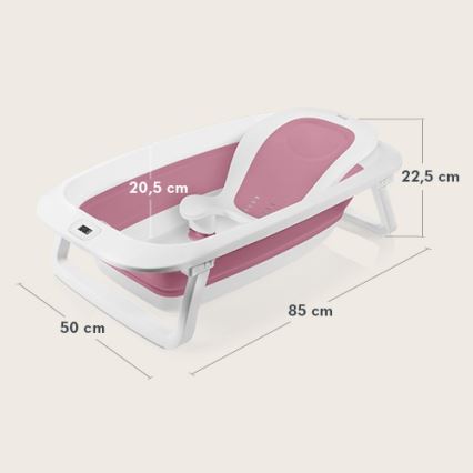 Lionelo - Bañera plegable para bebé con termómetro BABY BUBBLE 2x LR44 Rosa Magnolia