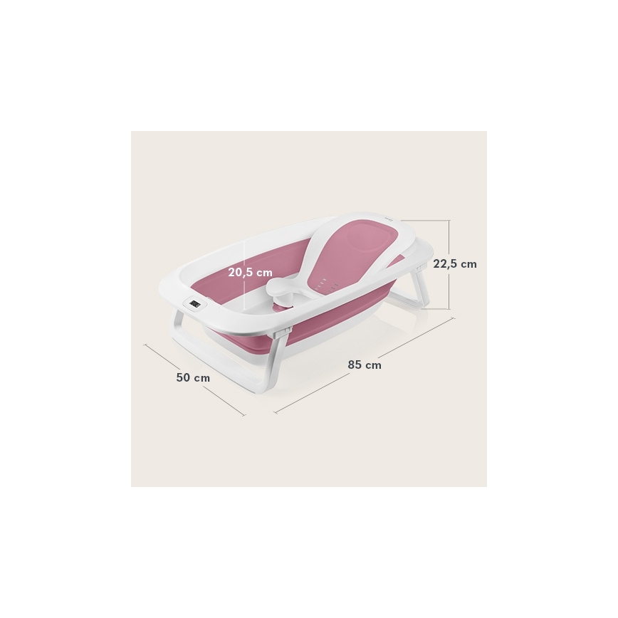 Lionelo - Bañera plegable para bebé con termómetro BABY BUBBLE 2x LR44 Rosa Magnolia