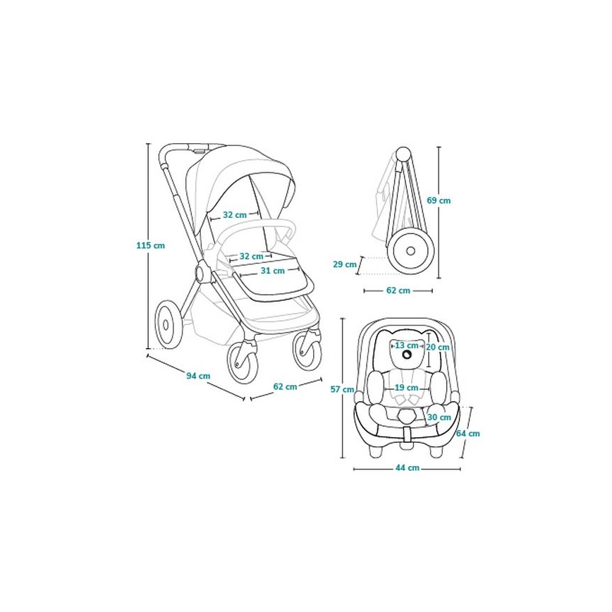 Lionelo - Carrito combinable 3 en 1 LAYLA Gris Piedra