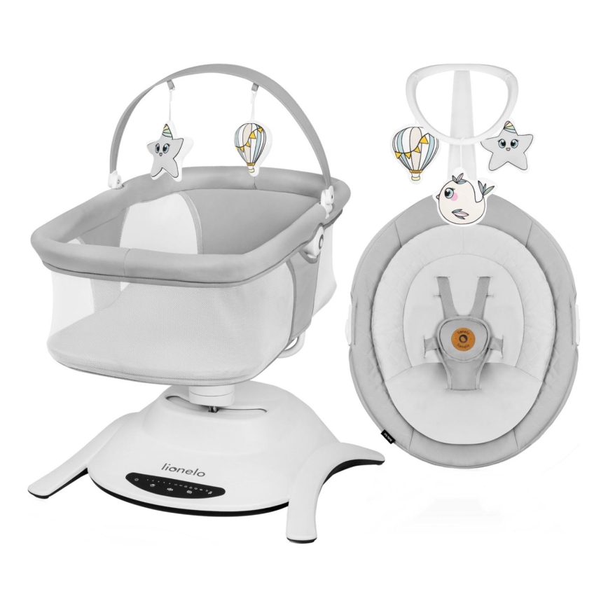 Lionelo - Columpio infantil con melodía 2 en 1 BELLA 4xAA Grey Concrete + mando a distancia