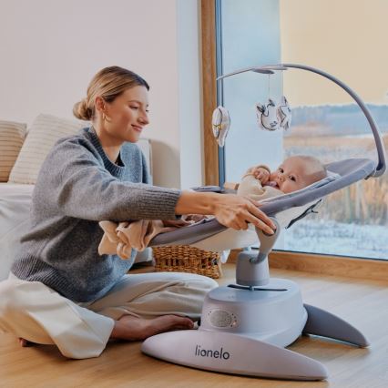 Lionelo - Columpio para bebé con melodía MELL Grey Stone 4xAA + control remoto