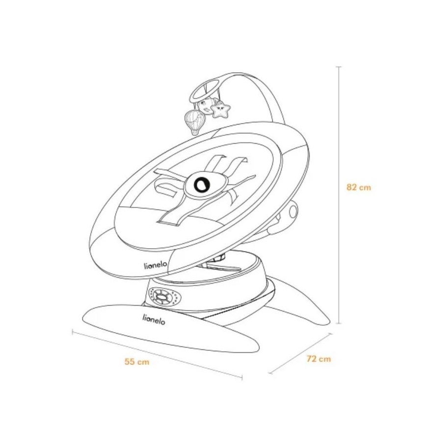 Lionelo - Columpio para bebé con melodía MELL Grey Stone 4xAA + control remoto
