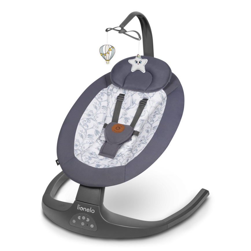 Lionelo - Columpio para bebé con melodía RALF 4xAA gris/blanco + mando a distancia