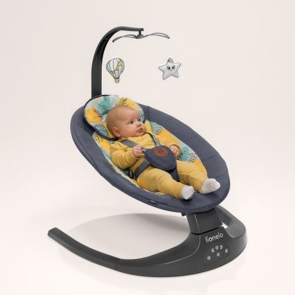 Lionelo - Columpio para bebé con melodía RALF 4xAA gris/blanco + mando a distancia