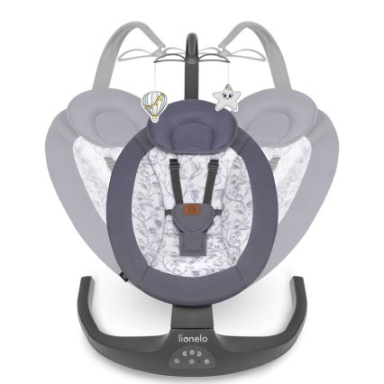 Lionelo - Columpio para bebé con melodía RALF 4xAA gris/blanco + mando a distancia